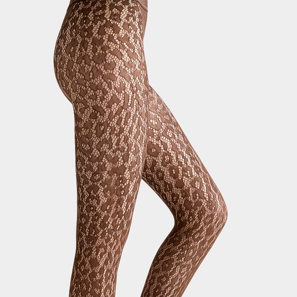 Wolford brown animal pattern lace tights made in Italy NWT - Picture 2 of 14
